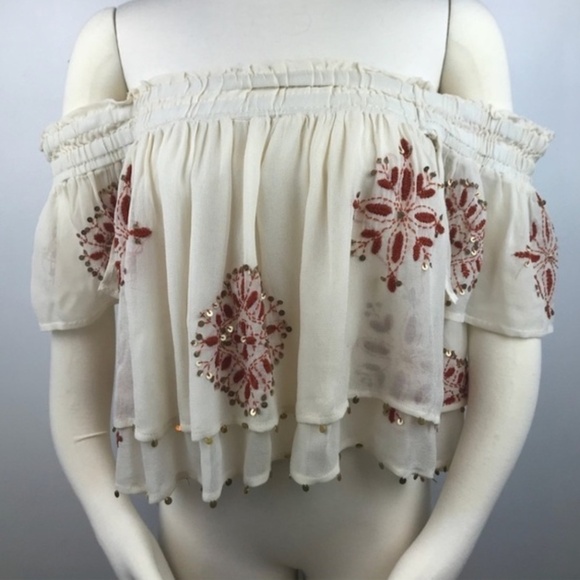 CHAN LUU // off the shoulder embroidered sequin detail ruffle top - Picture 6 of 15